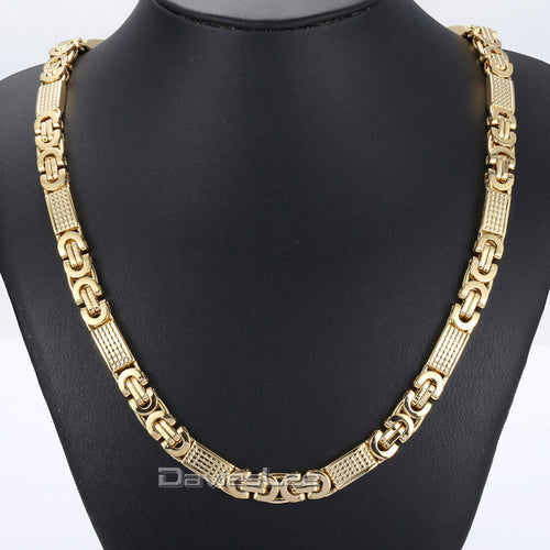 Gold Tone Flat Byzantine Link Necklace