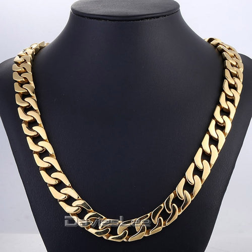 Heavy Gold Tone Cut Curb Chain Necklace