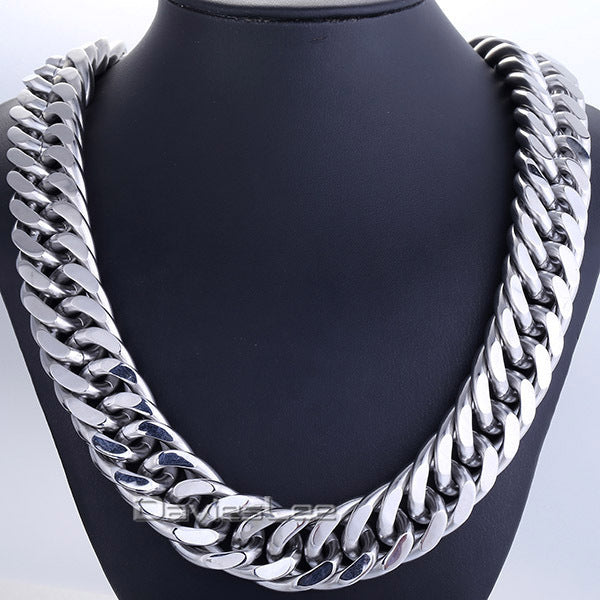Heavy Silver Tone Double Curb Necklace