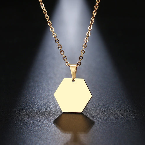 DOTIFI Stainless Steel Necklace For Women Lover's Gold And Silver Color Hexagonal Pendant Necklace Engagement Jewelry